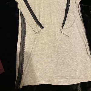 Victoria's Secret modal Long Sleeve sleep shirt- Gray and black lace -XS